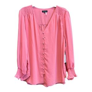 1.STATE Cherry Blossom Smocked Button Front Blouse Pink  SZ 2X